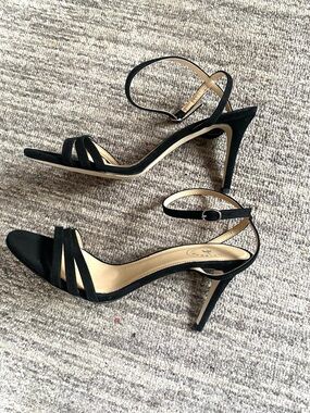 Red Fleece by Brooks Brothers Black Strappy Ankle-Heel Sandals